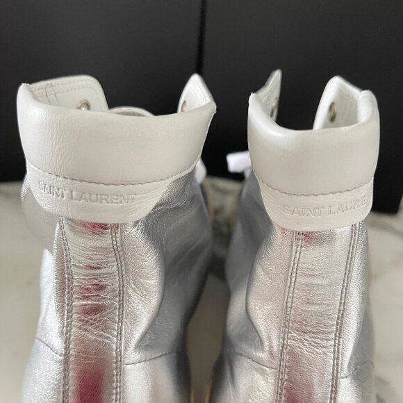 YSL Saint Laurent 711267 Metallic Silver Mens Malibu Mid-Top Sneaker Shoe, 41/45 - Picture 8 of 16